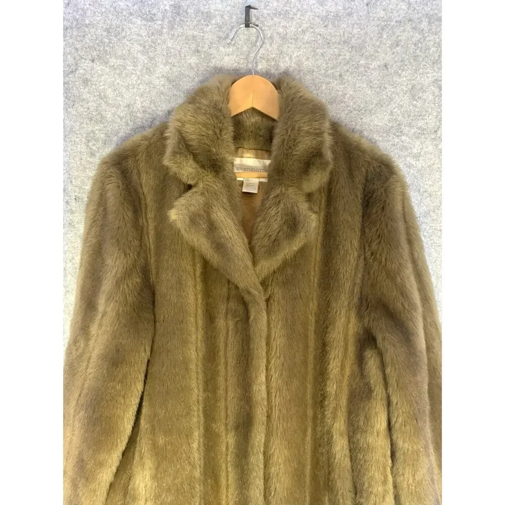 Vintage Worthington Brown Faux Fur Coat Size L Hits Just below Knee Fully Lined
